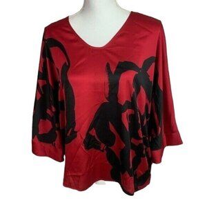 Chico’s  Red Satin Rounded Neck Dolman Sleeve Blouse Size Medium